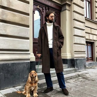 Какие повседневные ботинки носить с коричневым плащом мужчине