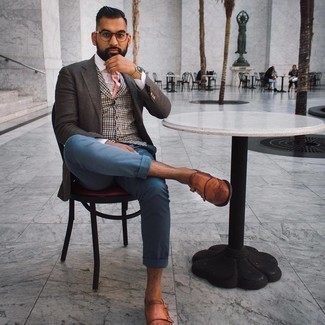 Как носить коричневый жилет с коричневым пиджаком