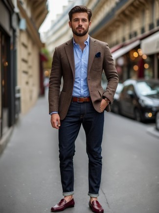 С чем носить коричневую шерстяную куртку мужчине