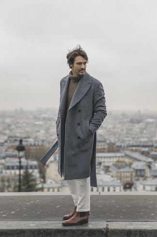 С чем носить коричневую шерстяную водолазку мужчине