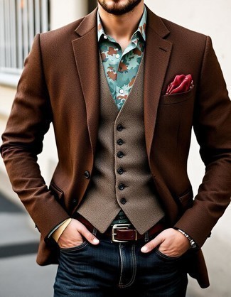 С чем носить коричневый шерстяной жилет