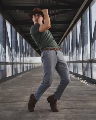 С чем носить коричневый кожаный плетеный ремень мужчине