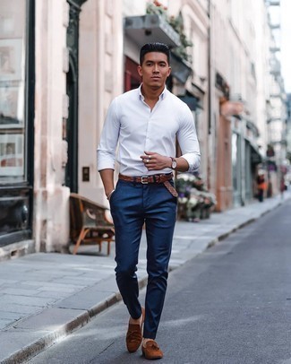 С чем носить коричневый кожаный плетеный ремень мужчине