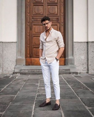 С чем носить коричневые плетеные лоферы мужчине