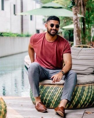 С чем носить коричневые плетеные лоферы мужчине