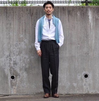 С чем носить коричневые плетеные лоферы мужчине