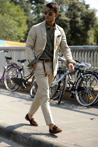 С чем носить коричневый замшевый плетеный ремень мужчине