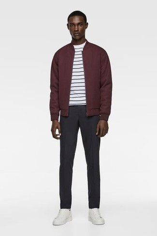 С чем носить темно-красный бомбер мужчине