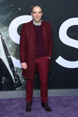 С чем носить темно-красное длинное пальто