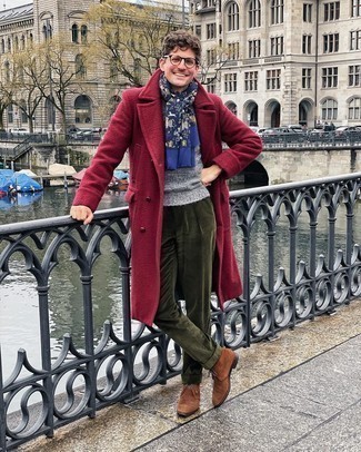 С чем носить темно-красное длинное пальто