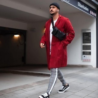 С чем носить темно-красное длинное пальто