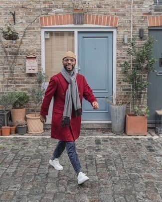 С чем носить темно-красное длинное пальто