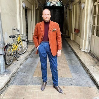 Какие пиджаки носить с темно-красной водолазкой мужчине