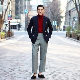 Какие лоферы носить с темно-красной водолазкой мужчине