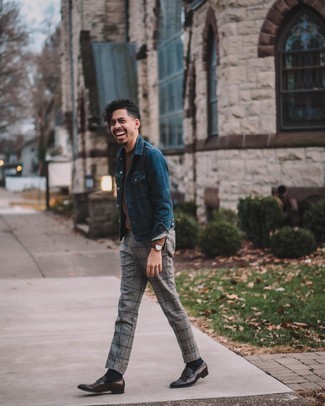 Как носить вязаный свитер с джинсовой курткой мужчине