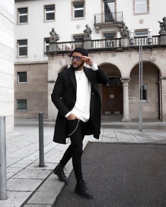 Как носить вязаный свитер с длинным пальто