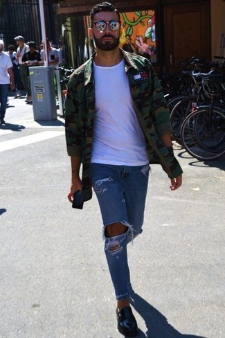 С чем носить рубашку с камуфляжным принтом мужчине