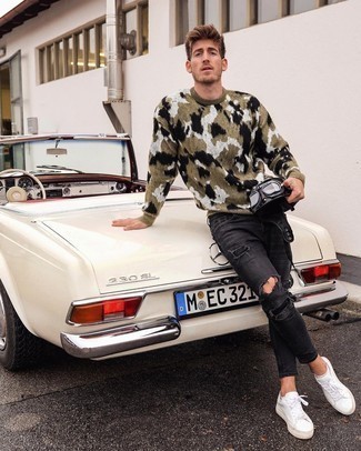 С чем носить свитер с камуфляжным принтом мужчине