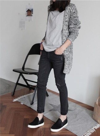 Как носить кардиган с слипонами женщине