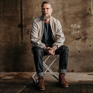 Как носить повседневные ботинки с бомбером мужчине