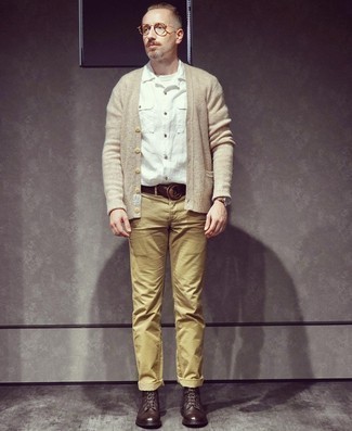 Как носить повседневные ботинки с кардиганом мужчине