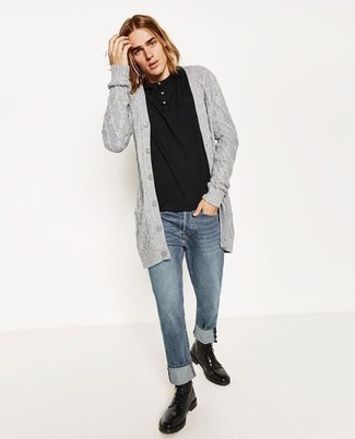 Как носить повседневные ботинки с кардиганом мужчине