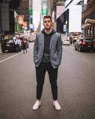 Как носить темно-серый пиджак с черными брюками чинос