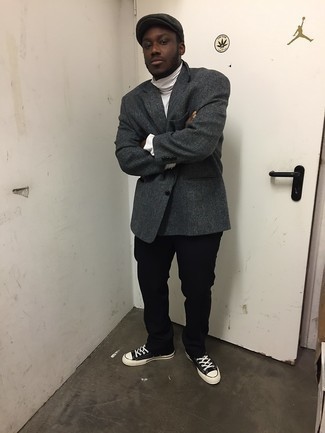 Как носить темно-серый пиджак с черными брюками чинос