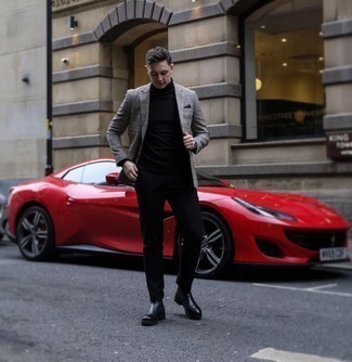 Как носить темно-серый пиджак с черными брюками чинос