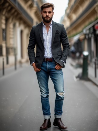 Какие повседневные ботинки носить с темно-серым пиджаком мужчине