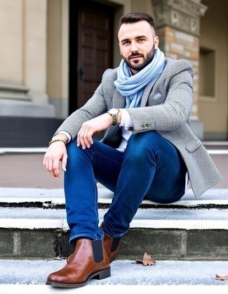 Какие ботинки челси носить с темно-серым пиджаком мужчине