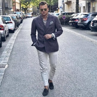Как носить темно-серый пиджак с серыми брюками чинос