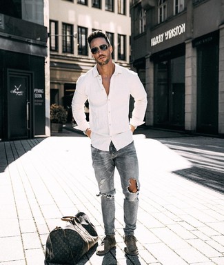 С чем носить темно-серые ботинки мужчине