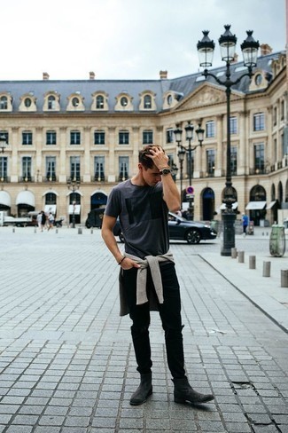 С чем носить темно-серые ботинки мужчине