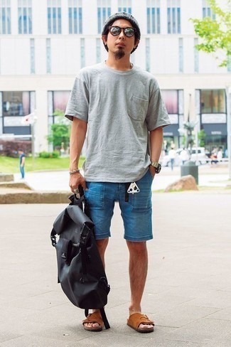 С чем носить темно-серый рюкзак из плотной ткани мужчине