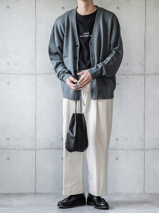 Какие лоферы носить с темно-серым кардиганом мужчине