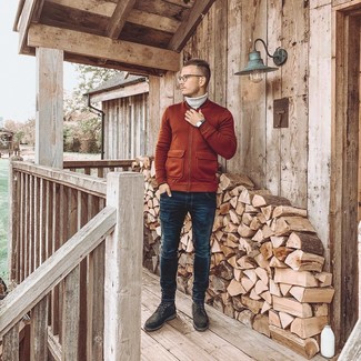 Какие бомберы носить с темно-серыми повседневными ботинками мужчине