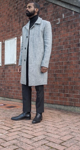 С чем носить темно-серое пальто в клетку мужчине
