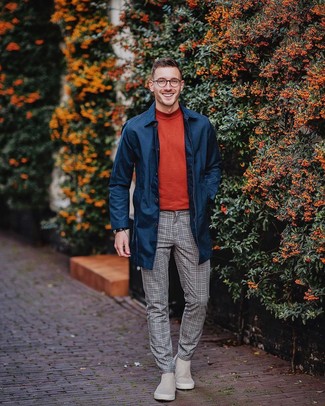 Какие дождевики носить с темно-серыми ботинками челси мужчине