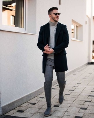 Какие водолазки носить с темно-серыми ботинками челси мужчине