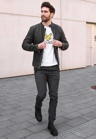 Какие бомберы носить с темно-серыми брюками чинос