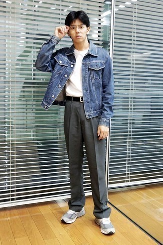 Какие джинсовые куртки носить с темно-серыми брюками чинос