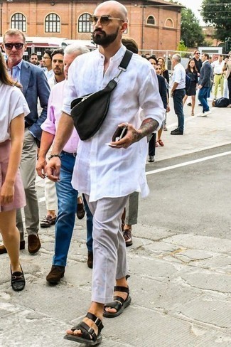 Какие сандалии носить с темно-серыми брюками чинос