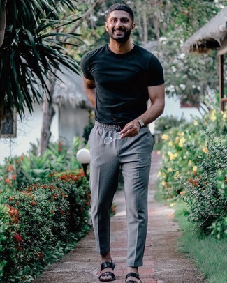 Какие сандалии носить с темно-серыми брюками чинос