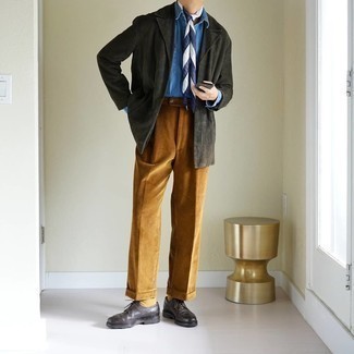 С чем носить темно-серый вельветовый пиджак мужчине