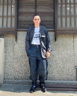 С чем носить темно-серый хлопковый пиджак мужчине