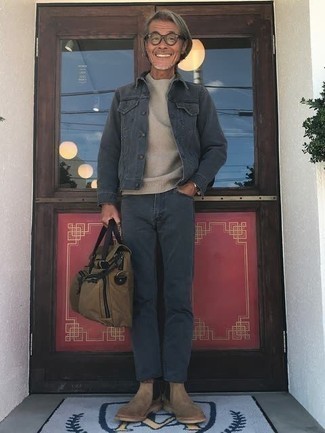 С чем носить темно-серую джинсовую куртку мужчине