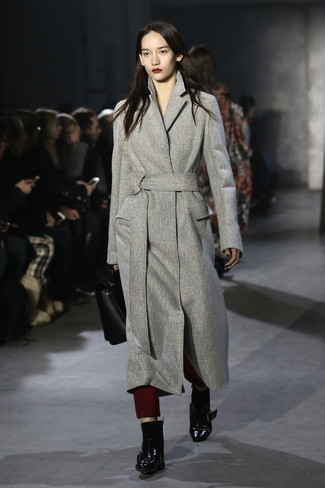 С чем носить темно-серое пальто дастер женщине