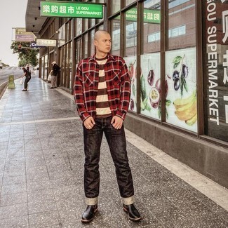 Какие ботинки челси носить с темно-серыми джинсами мужчине