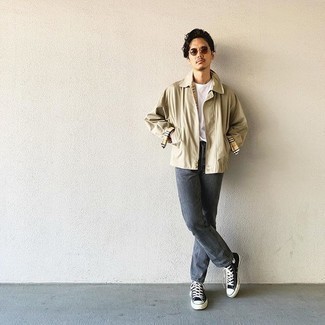 Какие куртки харрингтон носить с темно-серыми джинсами